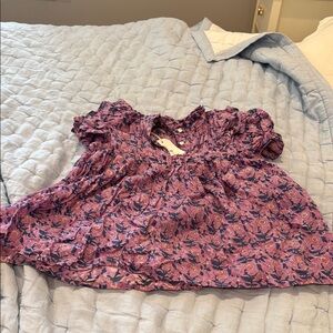 Pink and Blue Flutter Sleeve Blouse with Peter Pan Collar